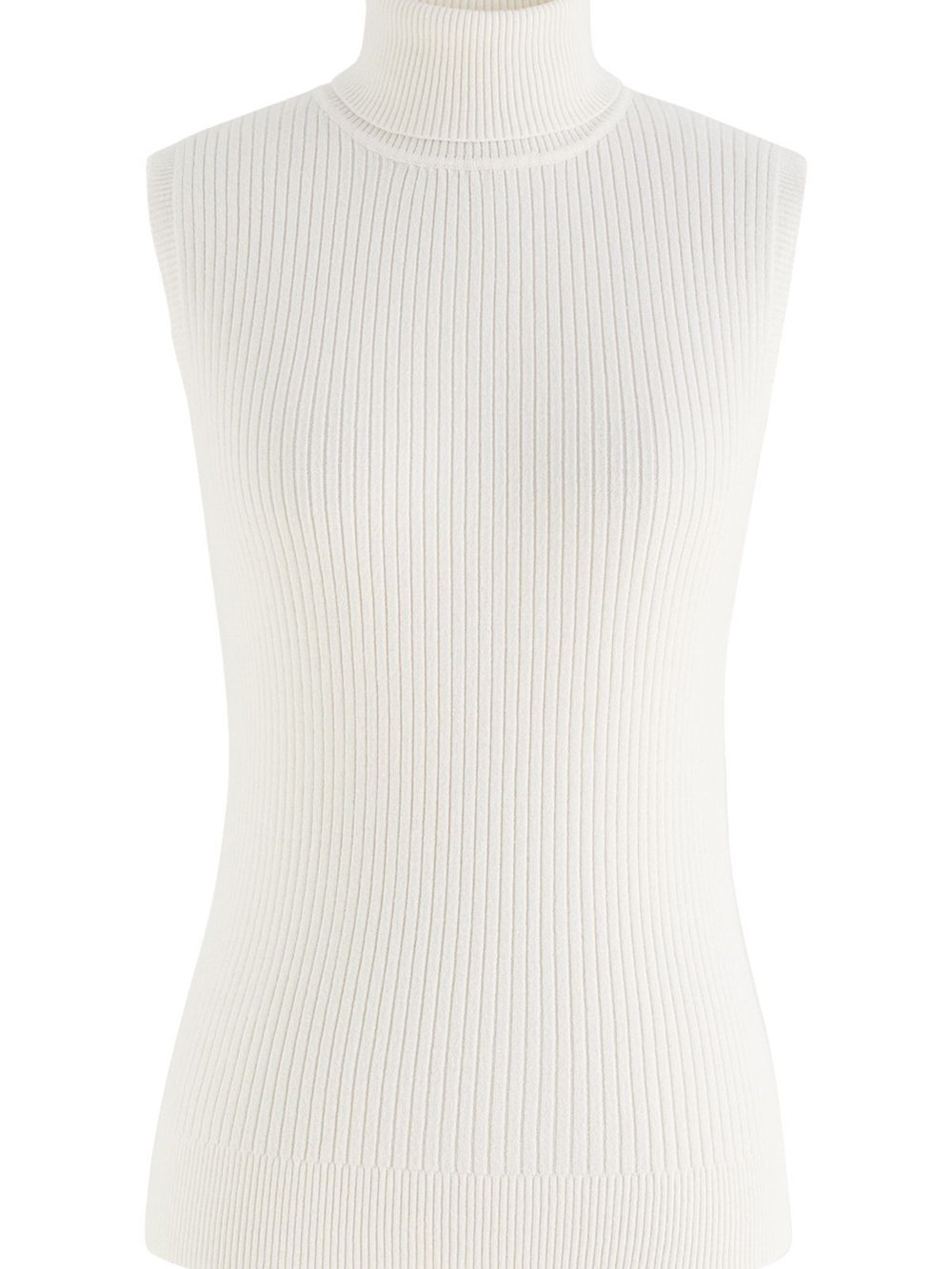 ChicWish Ribbed Knit Ivory Sleeveless Turtleneck Size M NEW
